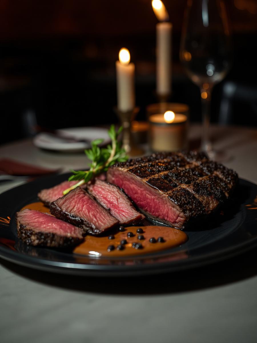 Sliced dry aged steak