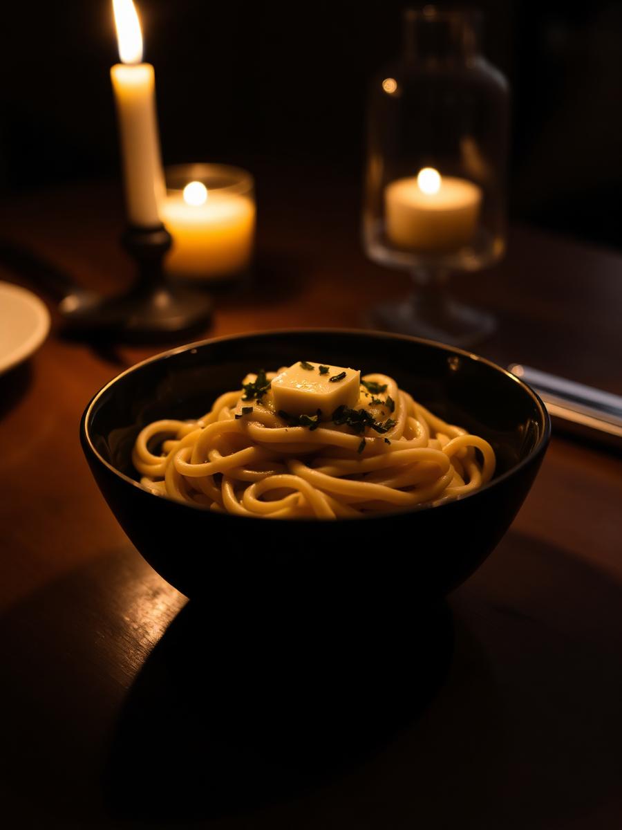 Handmade pasta in a dark bowl